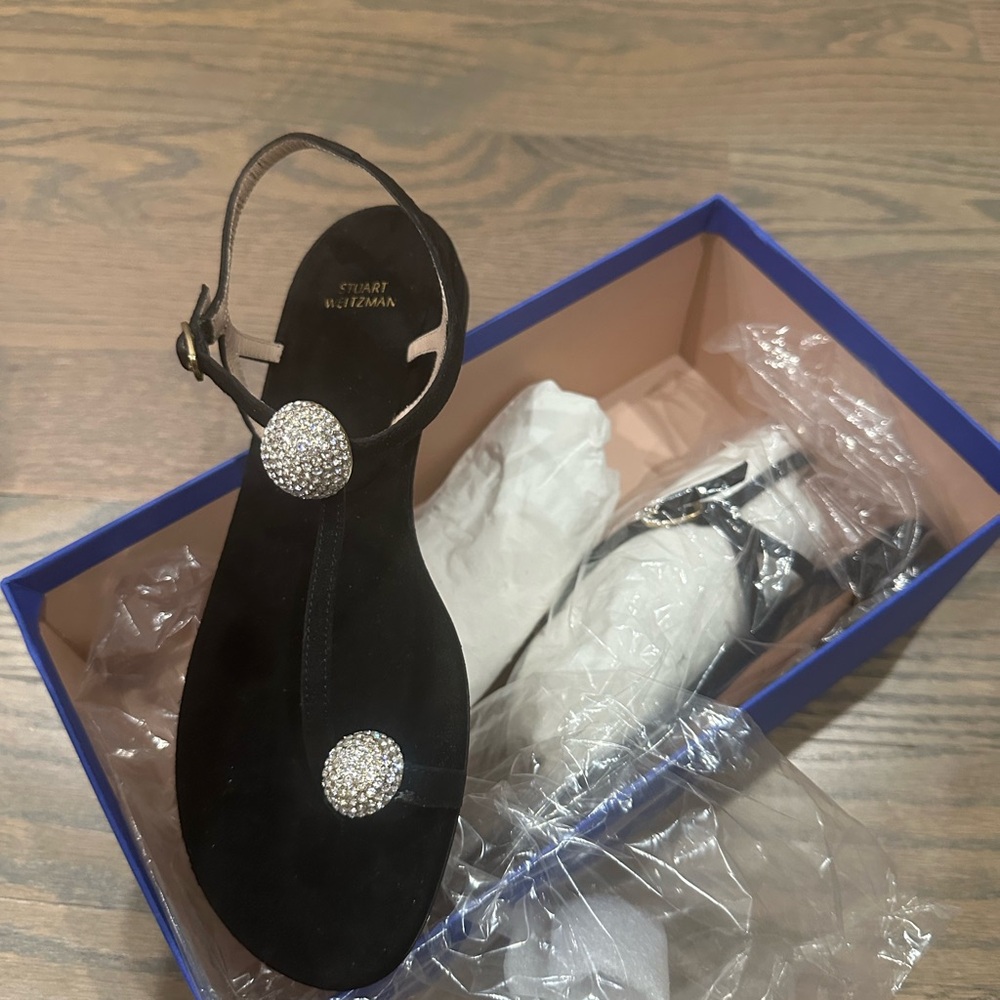 Stuart Weitzman Black Sandals with Sparkling Accents
